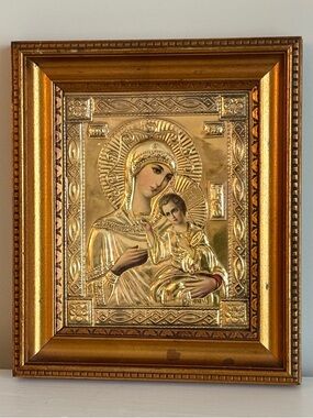 Gold-Tone Madonna and Child Framed Icon Artwork